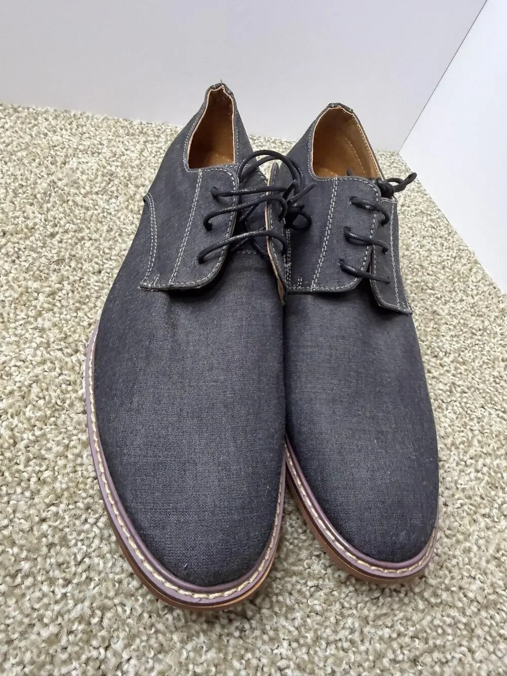 J75 Primo Shoes Mens Size 12 Gray Denim Lace Up Dress Casual Oxford Sneakers